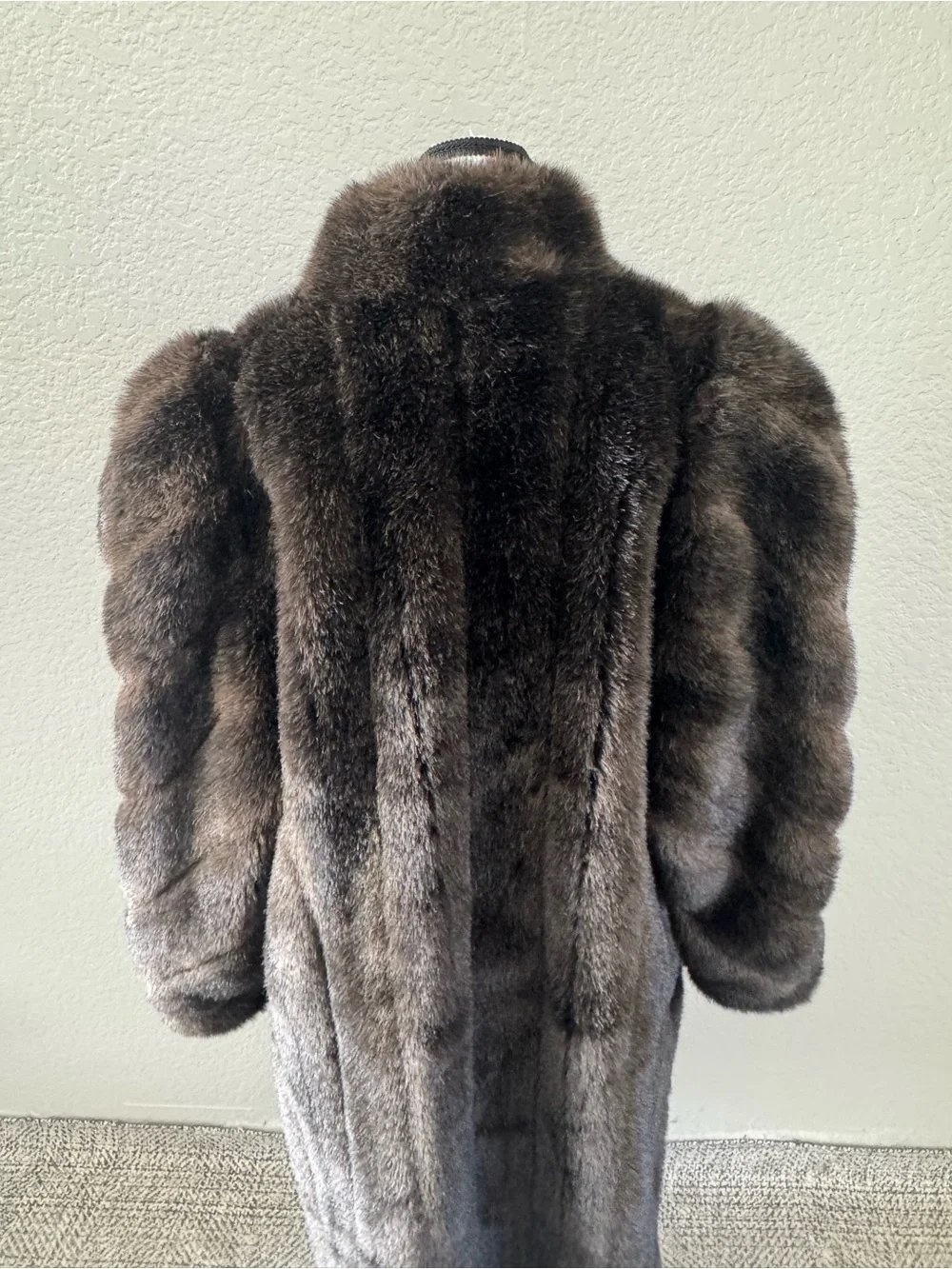 Vintage USA Made Brown Faux Fur Coat XL Long Modacrylic Mobwife
